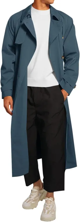 Runcati Mens Trench Coat Double Breasted Belted Windbreaker Jackets Lapel Lightweight Long Jacket Casual Overcoat