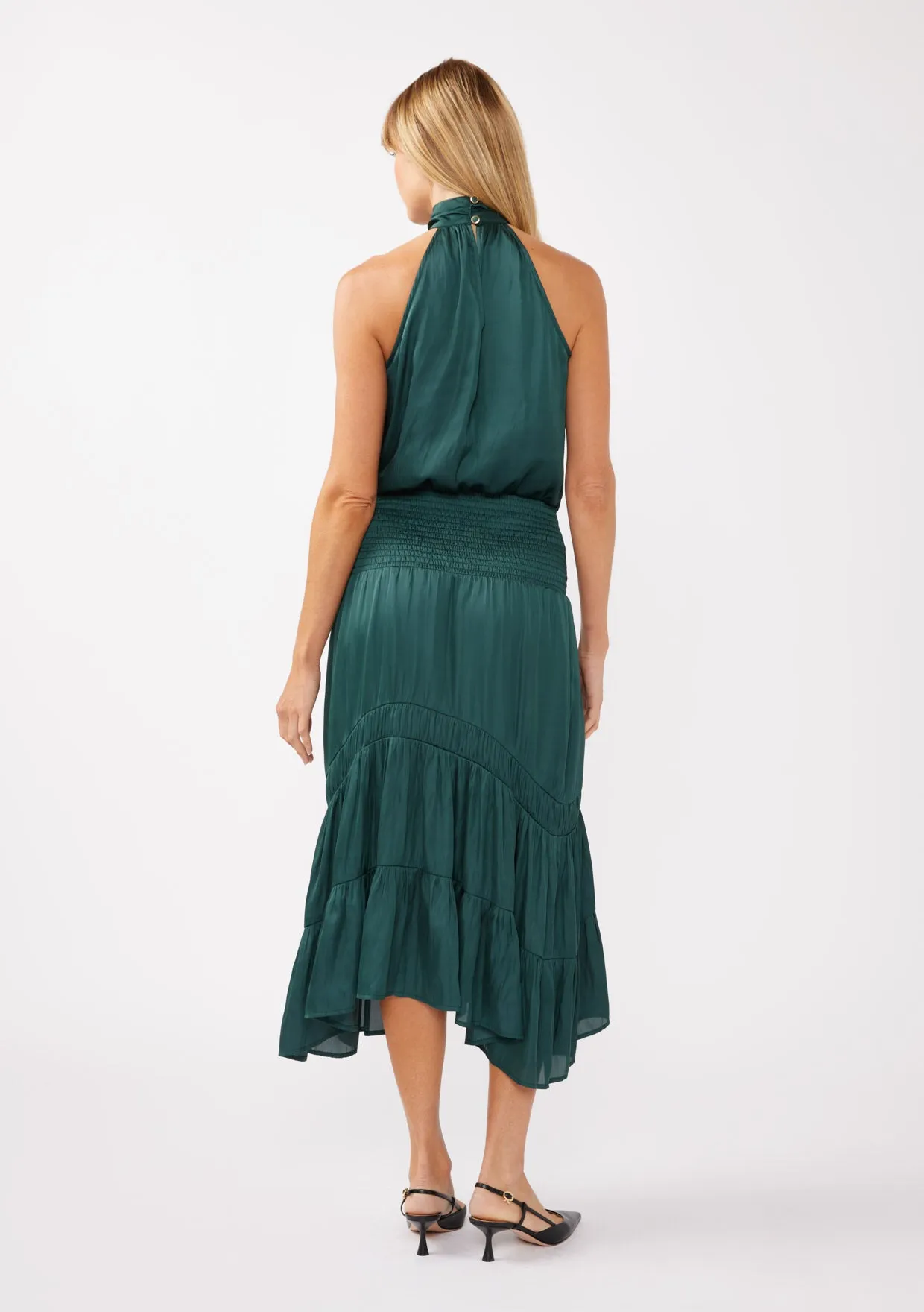 Satin Smocked Halter Midi Dress