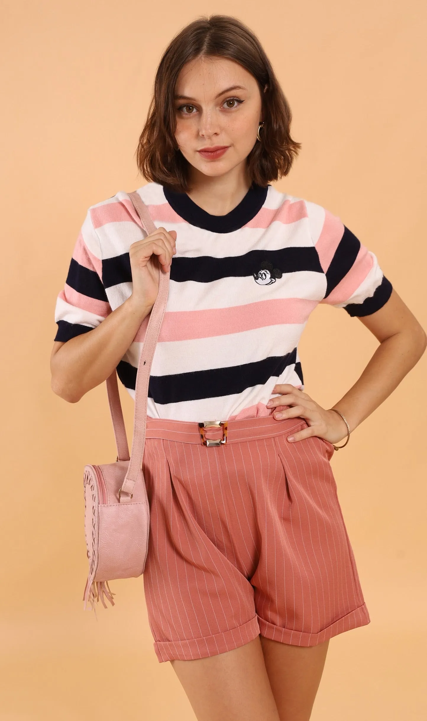 SIMONE Striped Bermuda Shorts (Dusty Rose)
