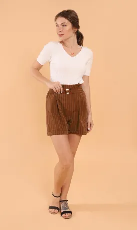 SIMONE Striped Bermuda Shorts (Russet Brown)