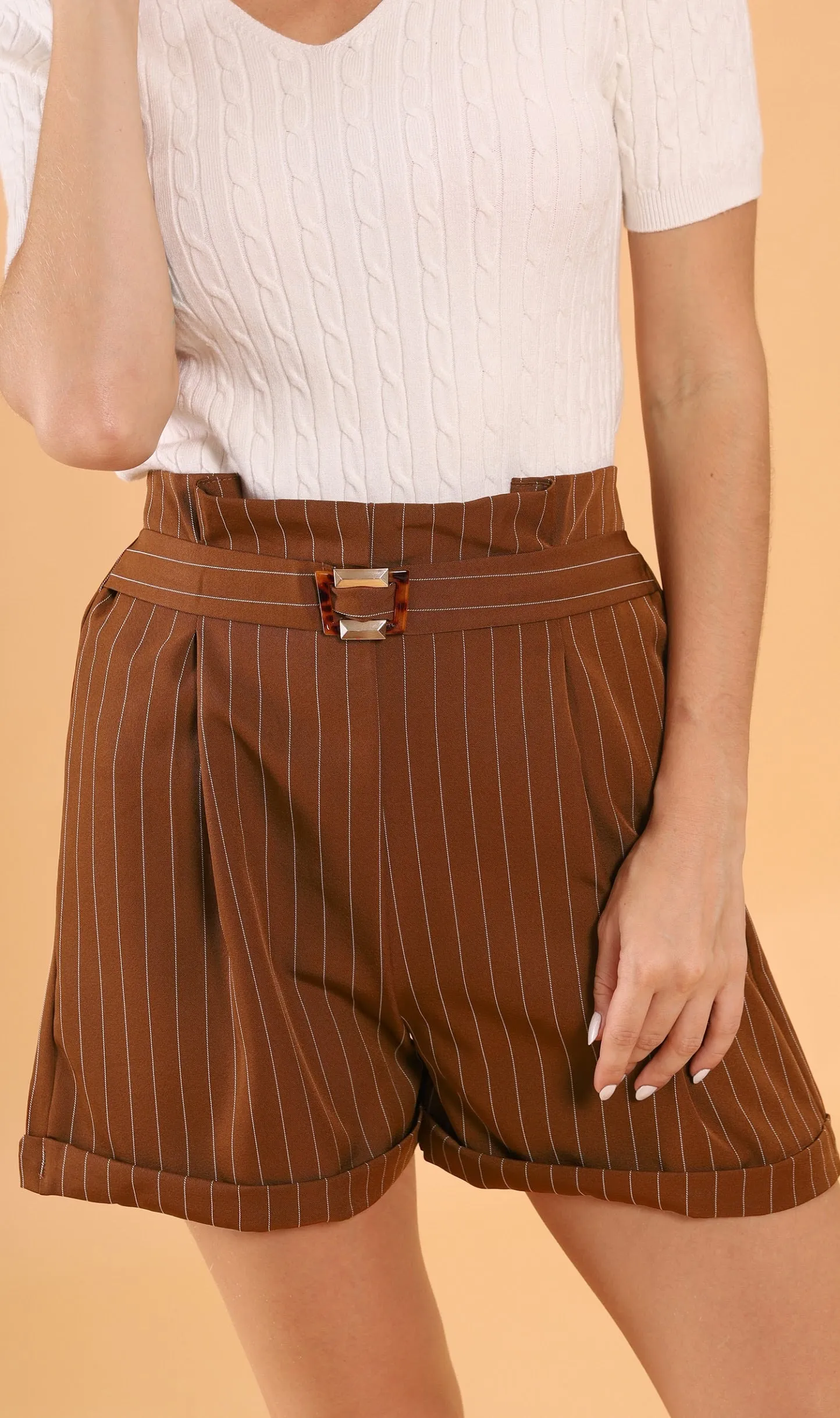 SIMONE Striped Bermuda Shorts (Russet Brown)