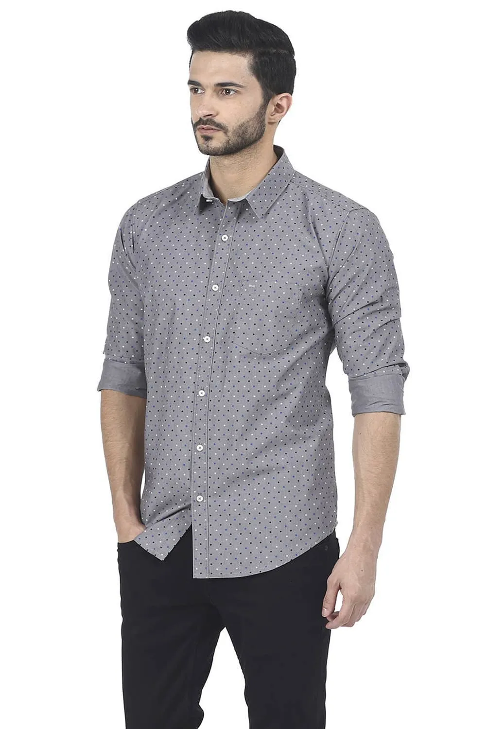 Slim Fit Printed Chambray Shirt