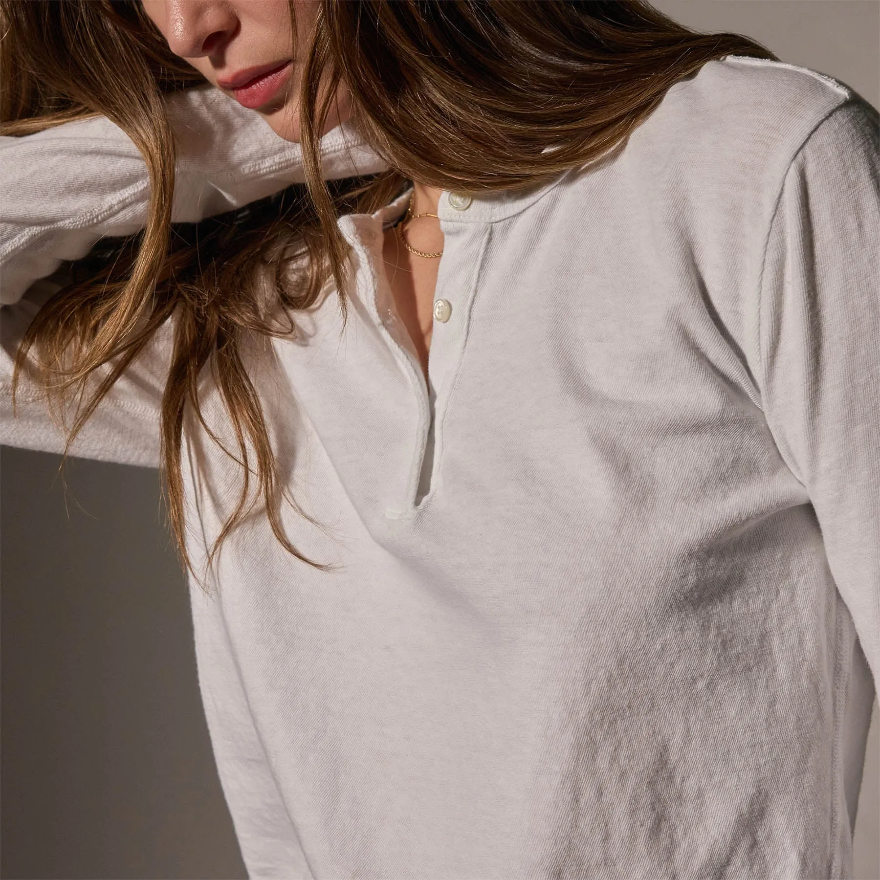Slub Jersey Long Sleeve Henley - White