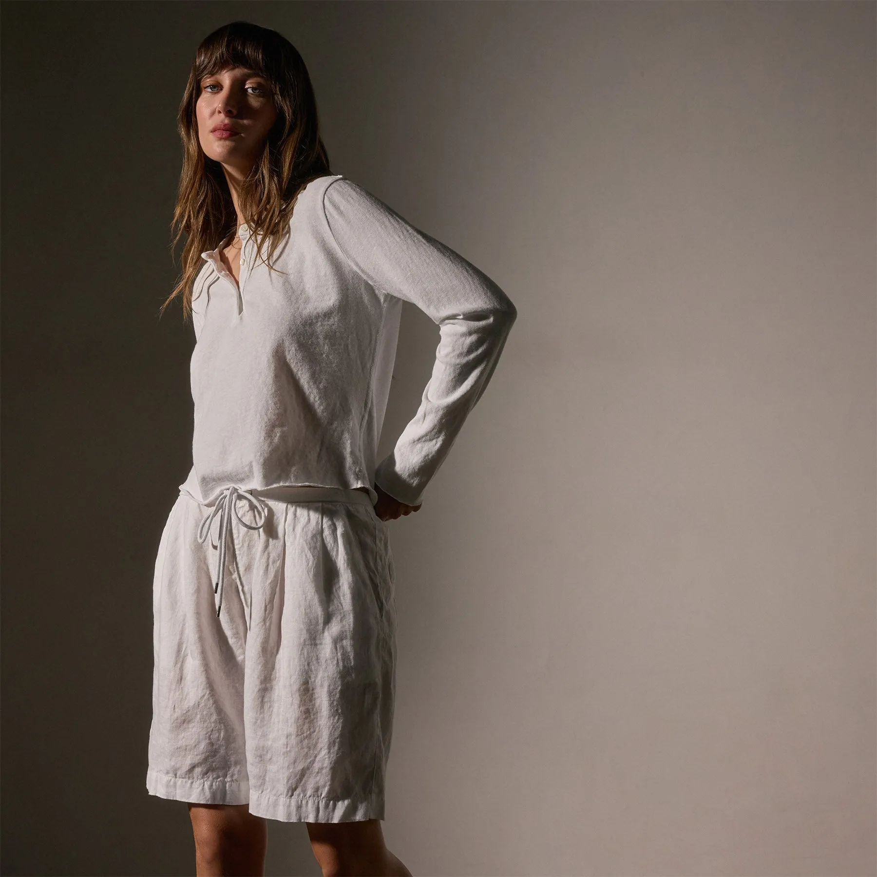 Slub Jersey Long Sleeve Henley - White