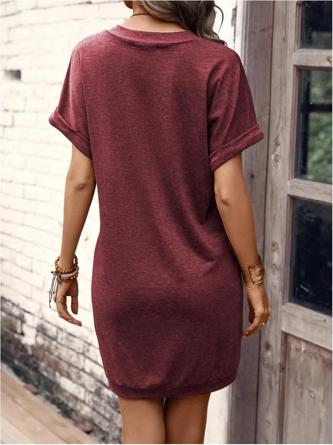SOLY HUX T-Shirt Dress for Women V Neck Short Sleeve Basic Tunic Top T Shirt Dresses Casual Dress with Pockets
