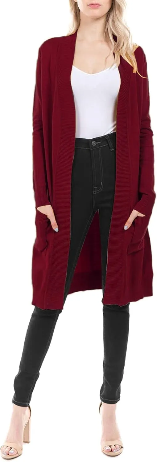 STARJJ Womens Soft Stetchy Knit Longline Open Front Sweater Cardigan with Pockets (S-3X)