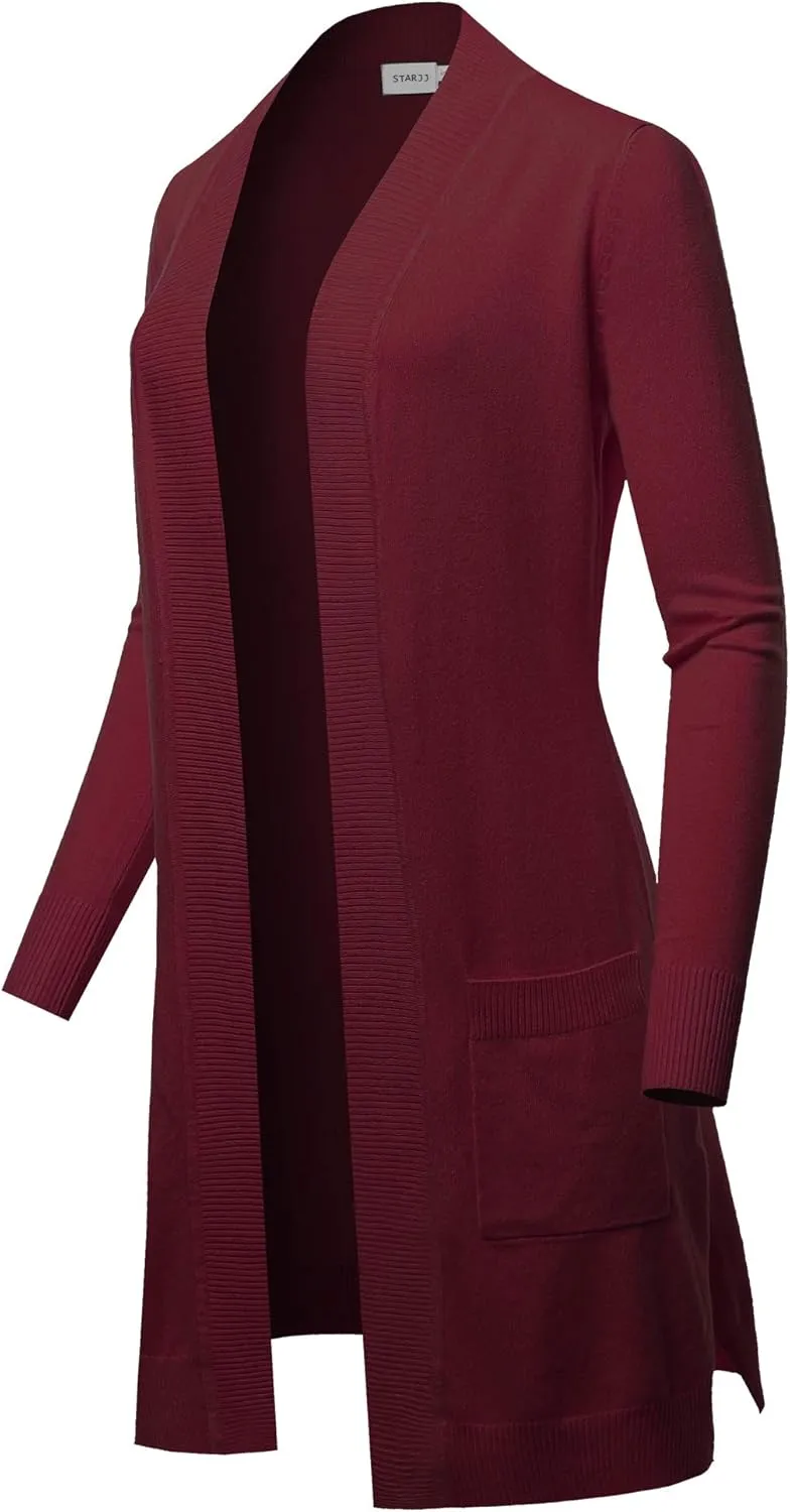 STARJJ Womens Soft Stetchy Knit Longline Open Front Sweater Cardigan with Pockets (S-3X)