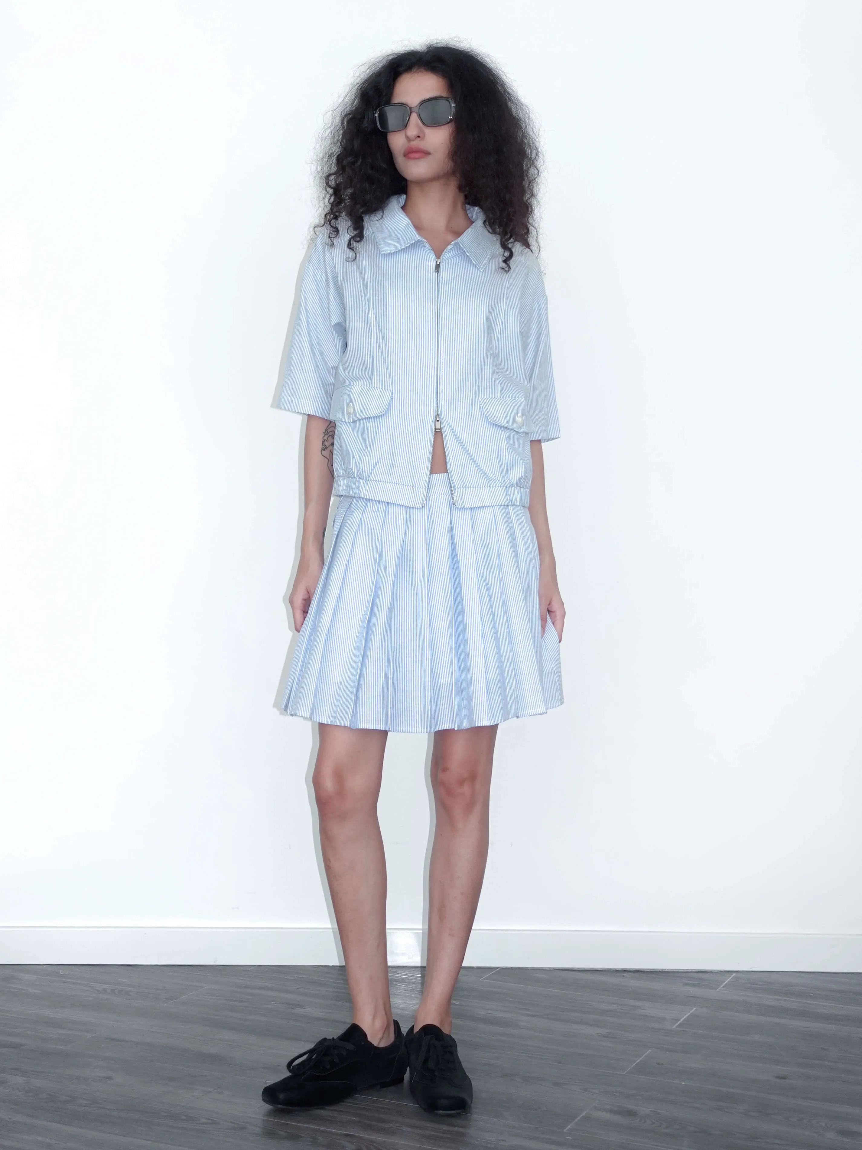 Striped Casual T-shirt and Skirt Suit