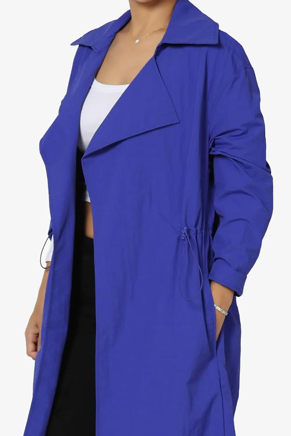TheMogan Women's Open Front Lightweight Trench Coat Long Sleeve Mid-Length Windbreaker