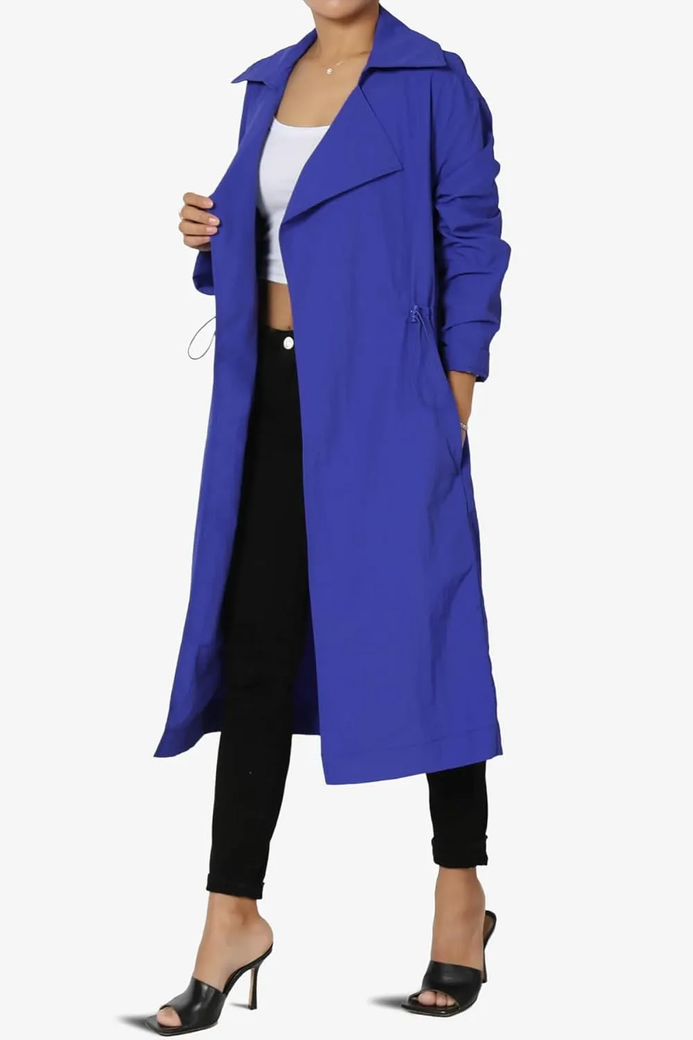 TheMogan Women's Open Front Lightweight Trench Coat Long Sleeve Mid-Length Windbreaker