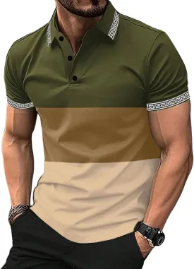 UOUA Mens Casual Polo Shirts Classic Short Sleeve Collared T Shirt Button Golf Slim Fit Tee Tops