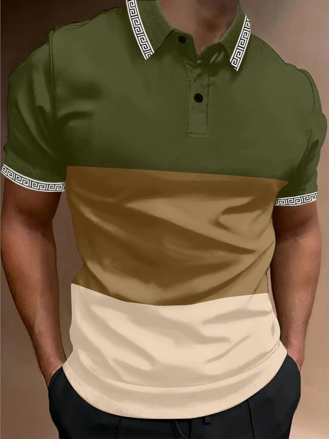 UOUA Mens Casual Polo Shirts Classic Short Sleeve Collared T Shirt Button Golf Slim Fit Tee Tops