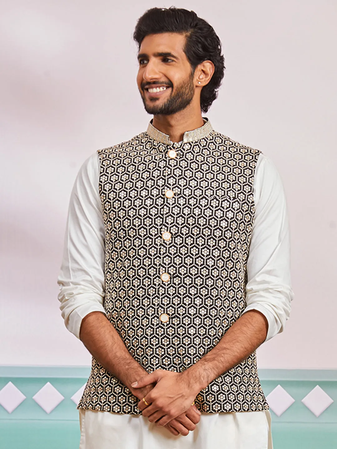 VASTRAMAY Men's Black - Nehru Jacket