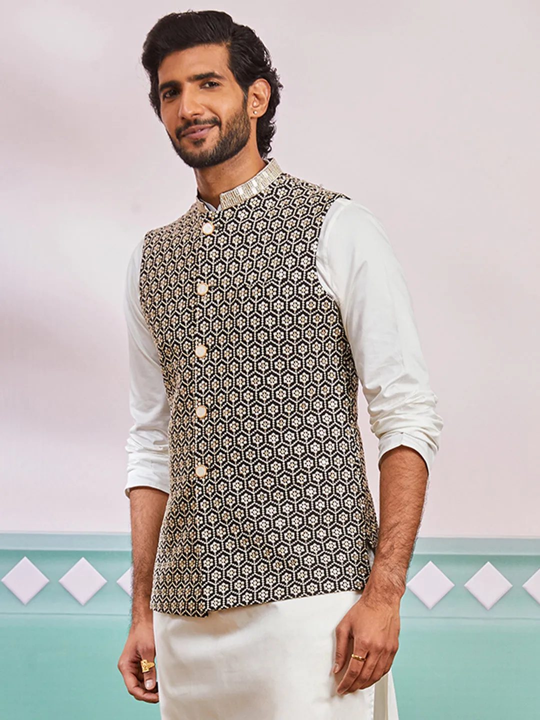 VASTRAMAY Men's Black - Nehru Jacket