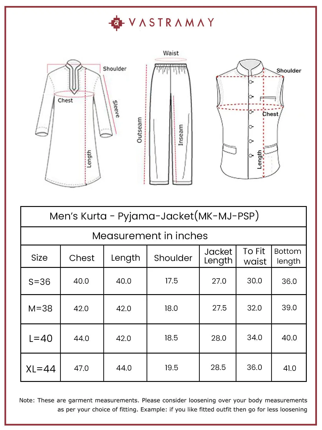 VASTRAMAY Men's Peach Fine Satin Nehru Jacket,Kurta And Pyjama Set.