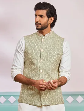VASTRAMAY Men's Pista Green - Nehru Jacket