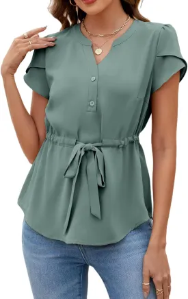 VIMPUNEC Womens Dressy Casual Blouses Summer Trendy Peplum Tops Business Work Button Down Top