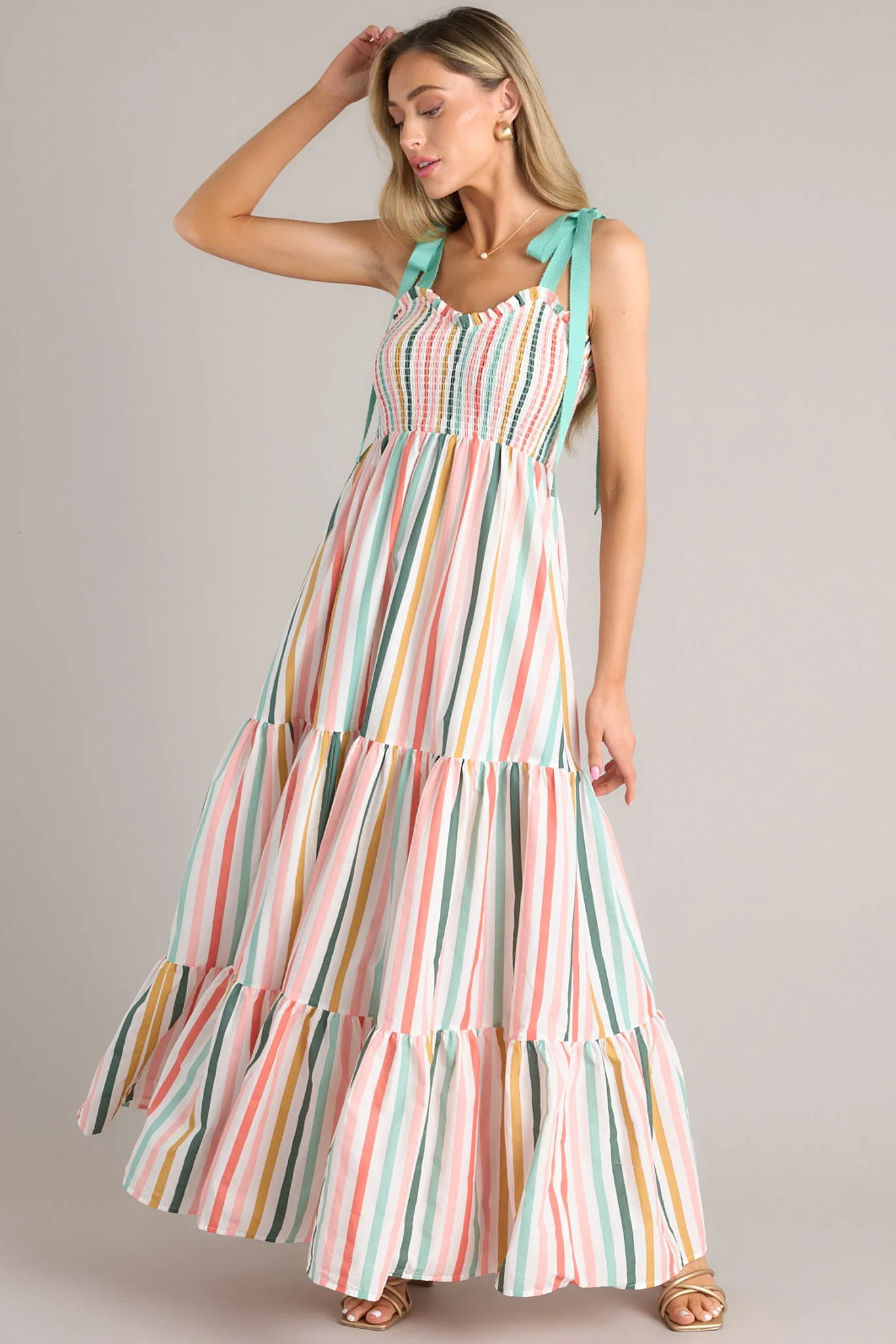 Wishing For You Desert Sage Multi Stripe Maxi Dress