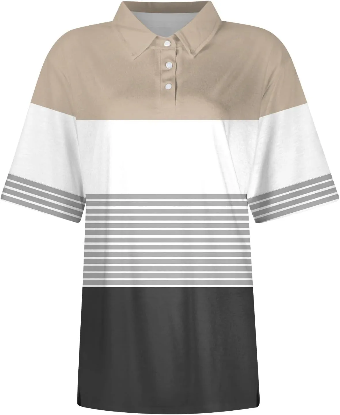 Women Polo Shirts for Work,Short Sleeve Summer Golf Tops Button Basic Striped Shirts Casual Collared Dressy Blouses