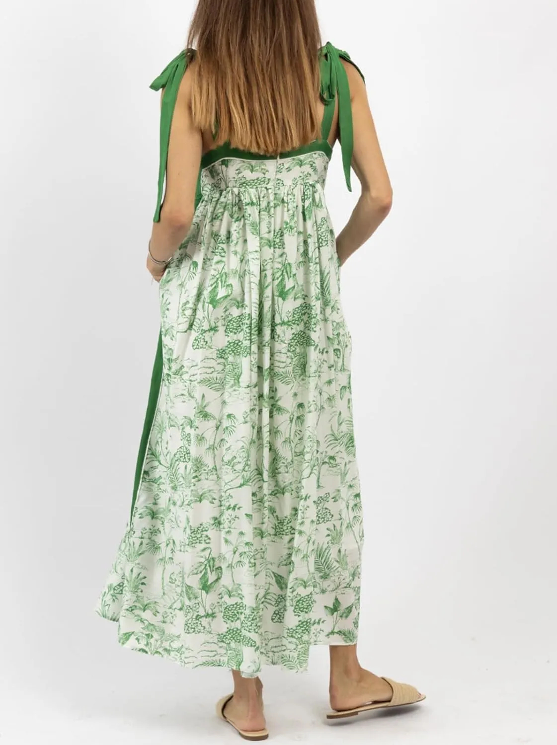 Women Summer Boho Tie Shoulder Dress Y2k Floral Smocked Flowy Long Dress Ruffle Tiered Beach Vocation Sundress