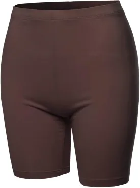 Women's Basic Solid Premium Cotton Mid Thigh High Rise Biker Bermuda Shorts