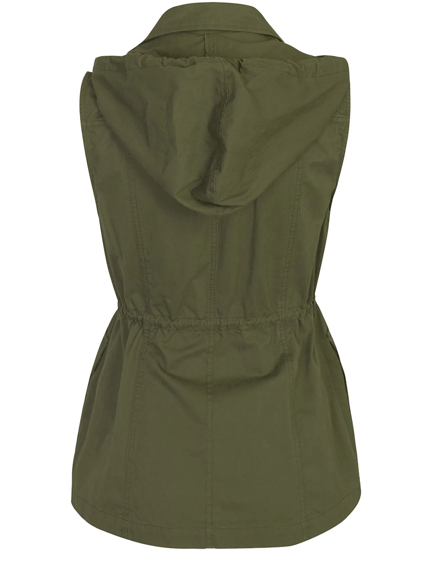 Womens Military Anorak Safari Utility Vest with Hood