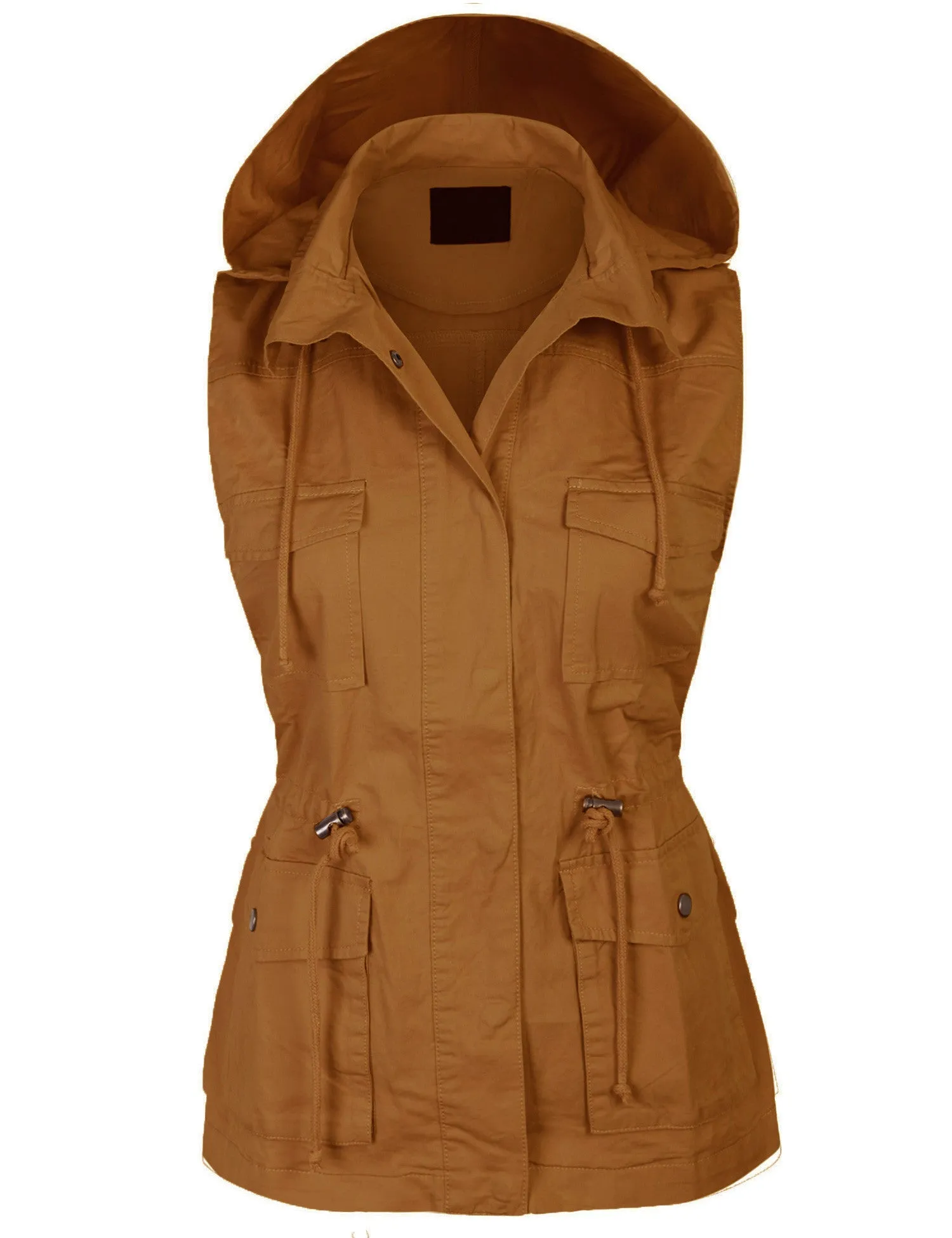 Womens Military Anorak Safari Utility Vest with Hood