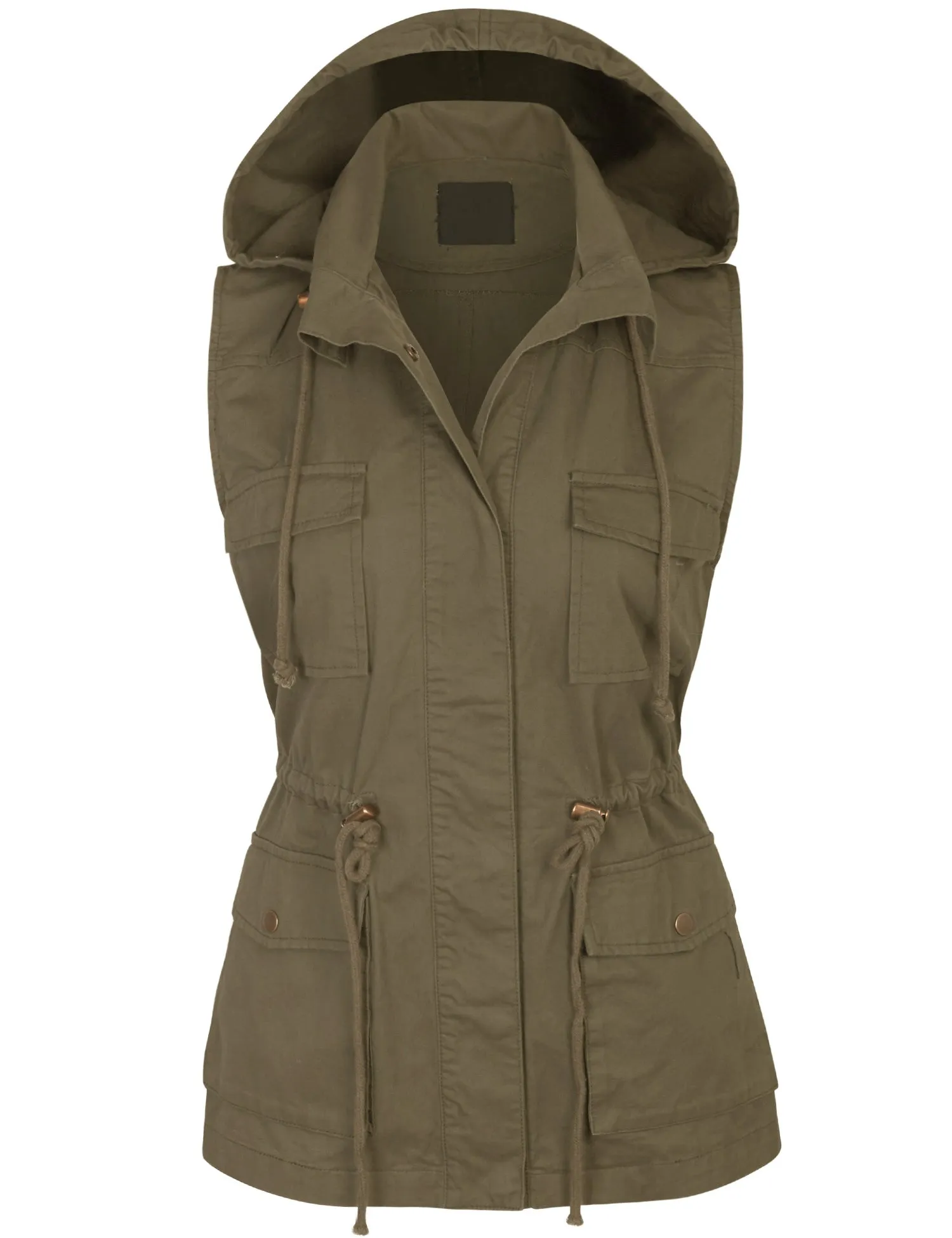 Womens Military Anorak Safari Utility Vest with Hood