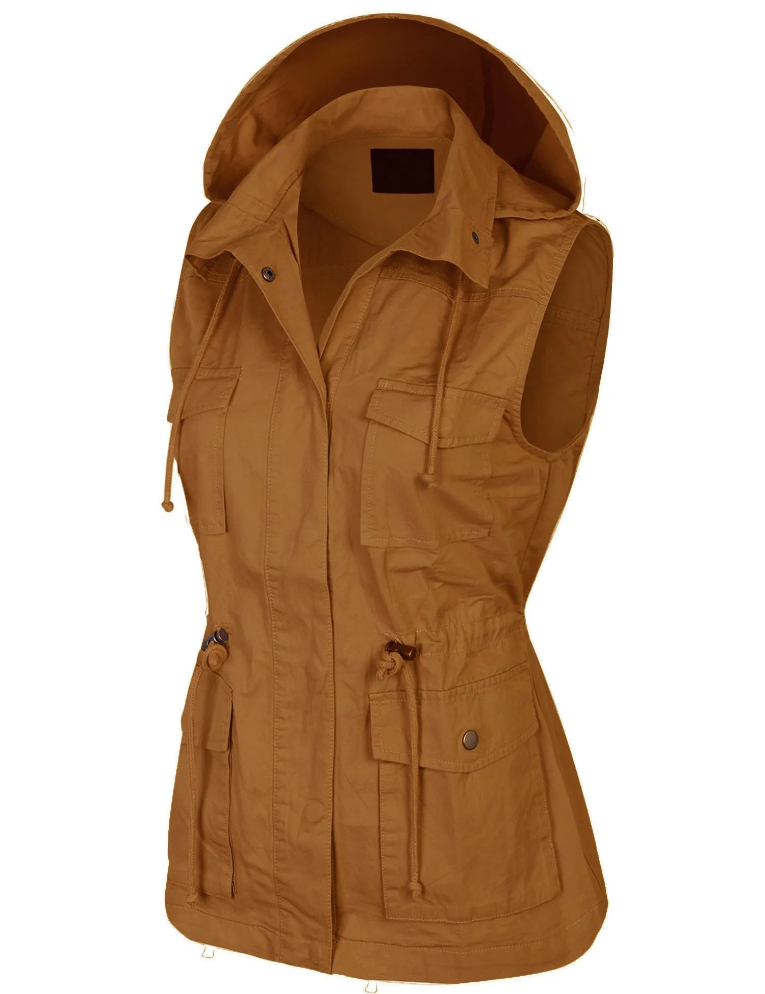 Womens Military Anorak Safari Utility Vest with Hood