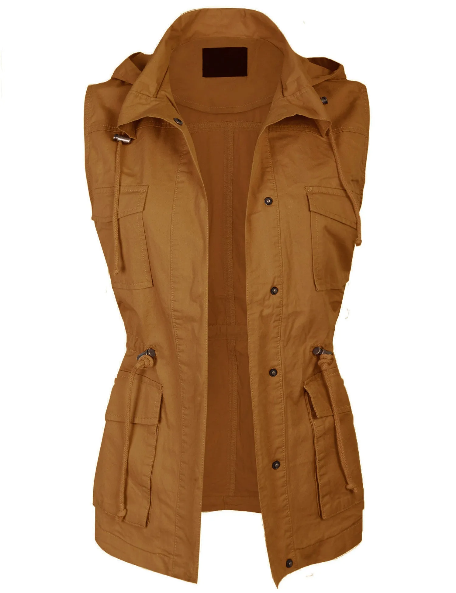 Womens Military Anorak Safari Utility Vest with Hood