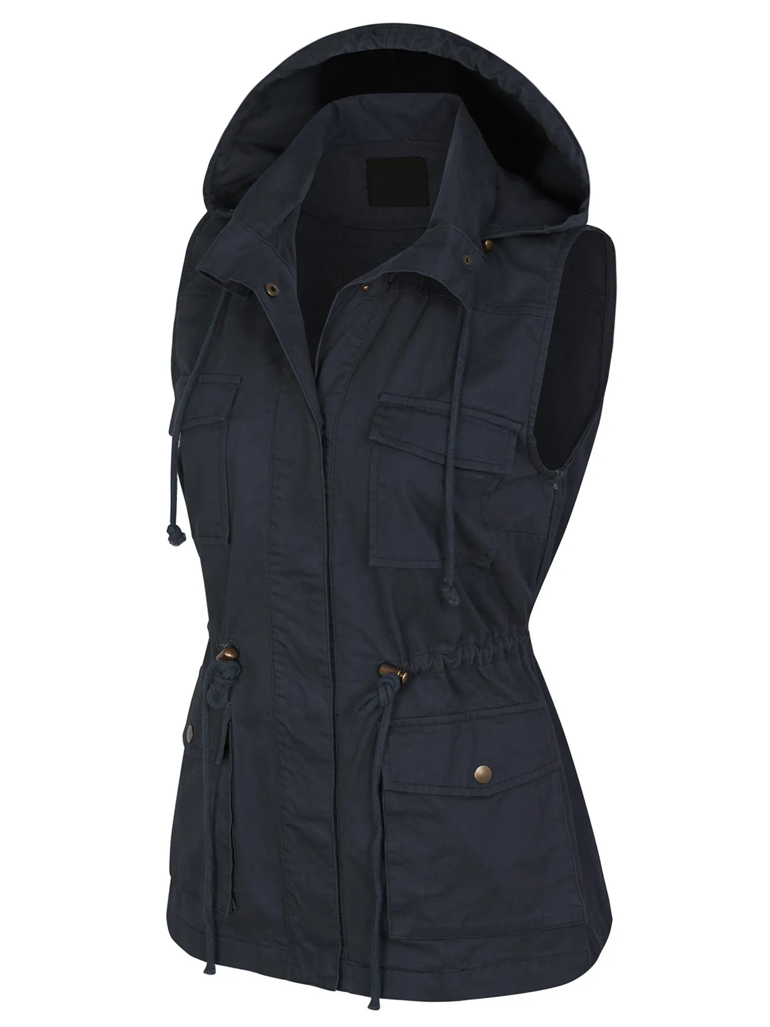 Womens Military Anorak Safari Utility Vest with Hood