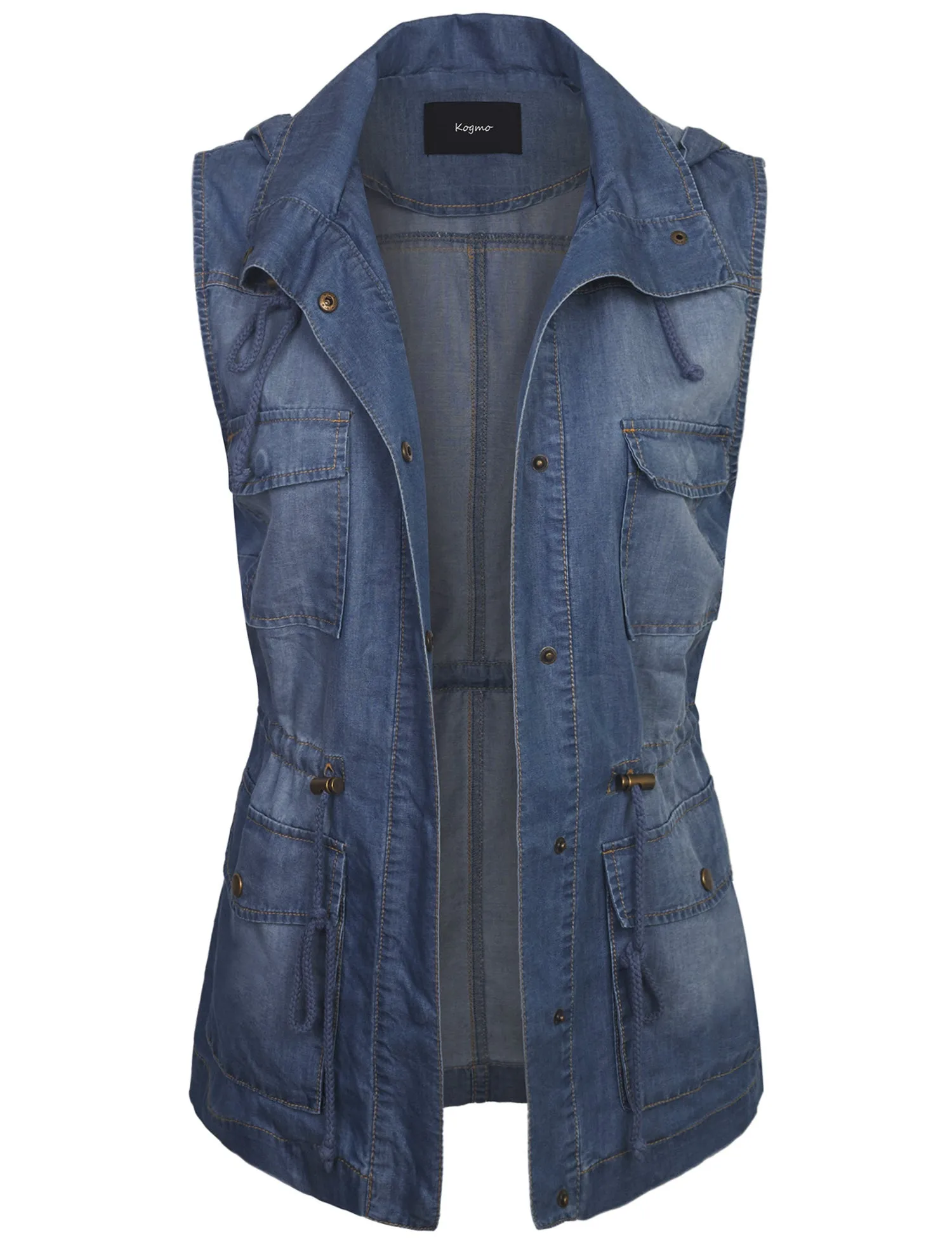Womens Military Anorak Safari Utility Vest with Hood