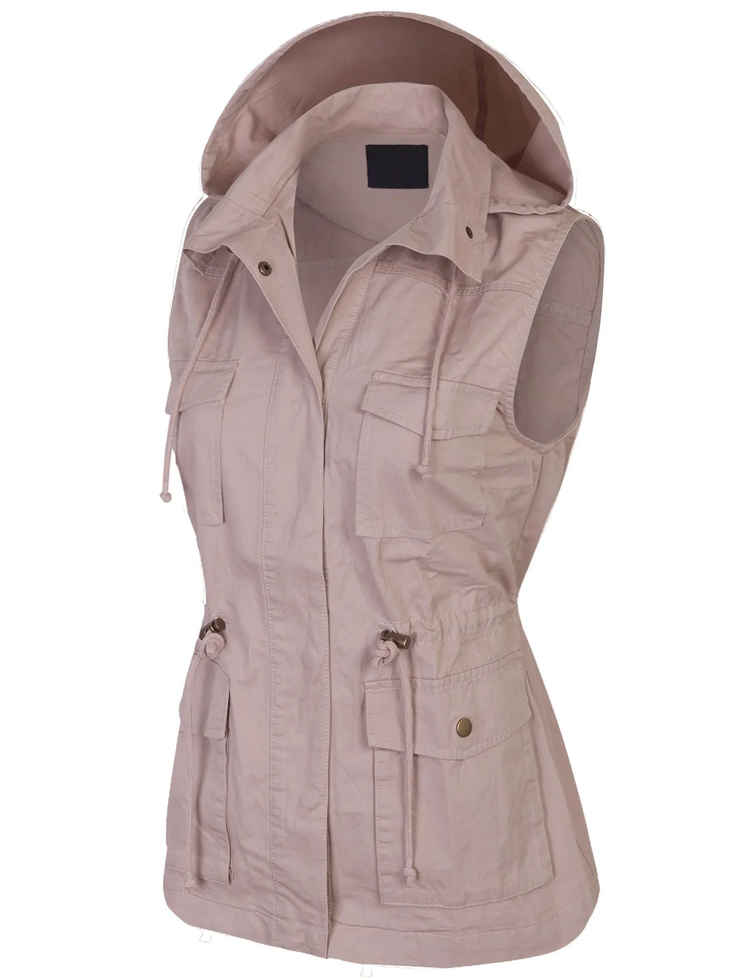 Womens Military Anorak Safari Utility Vest with Hood
