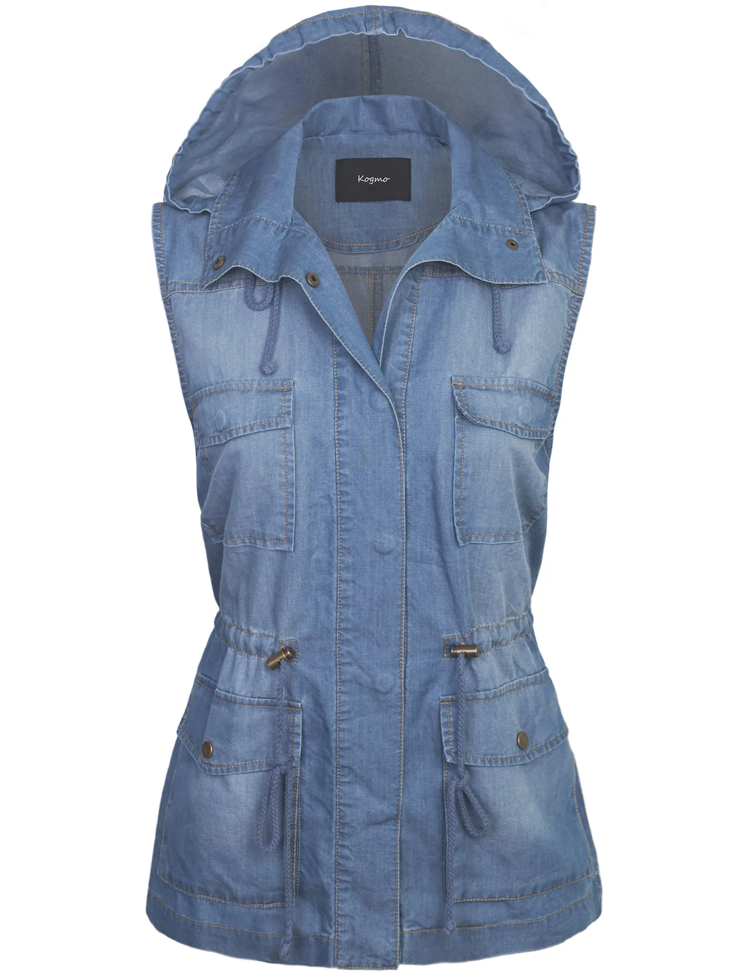 Womens Military Anorak Safari Utility Vest with Hood
