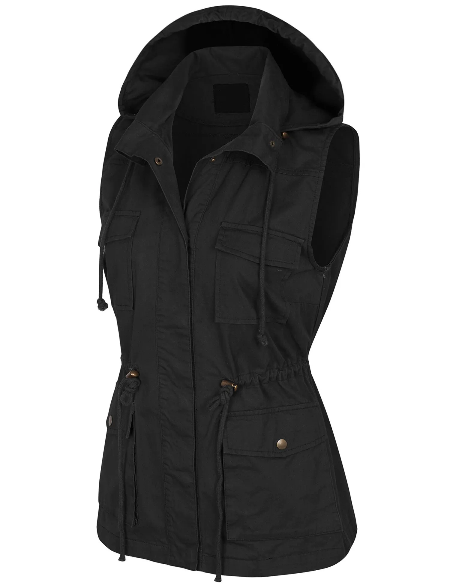 Womens Military Anorak Safari Utility Vest with Hood
