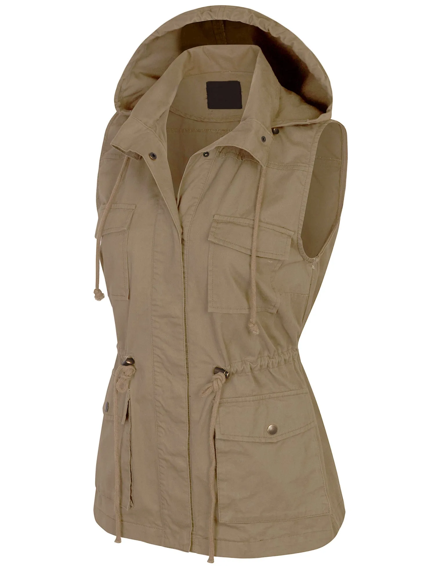 Womens Military Anorak Safari Utility Vest with Hood