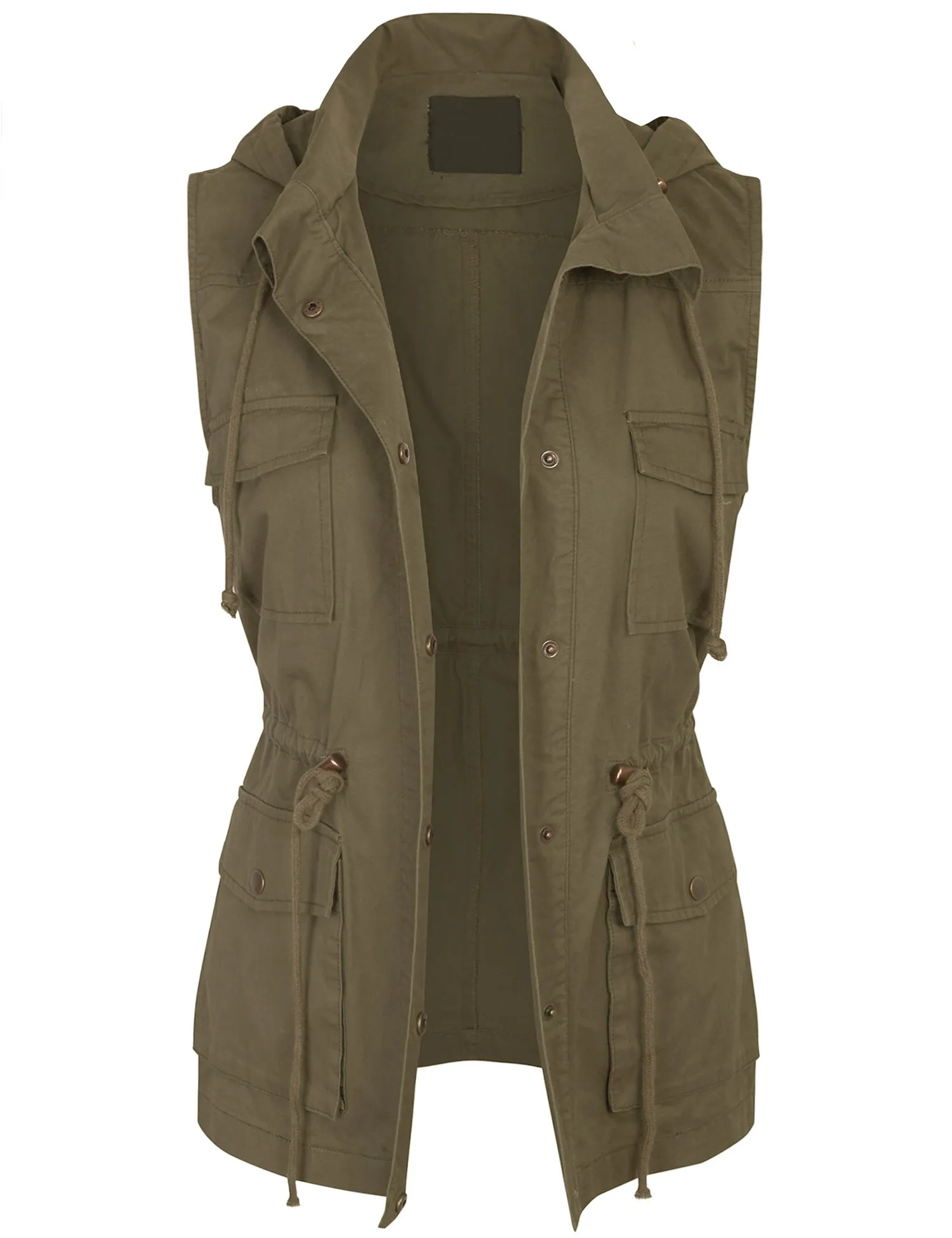 Womens Military Anorak Safari Utility Vest with Hood
