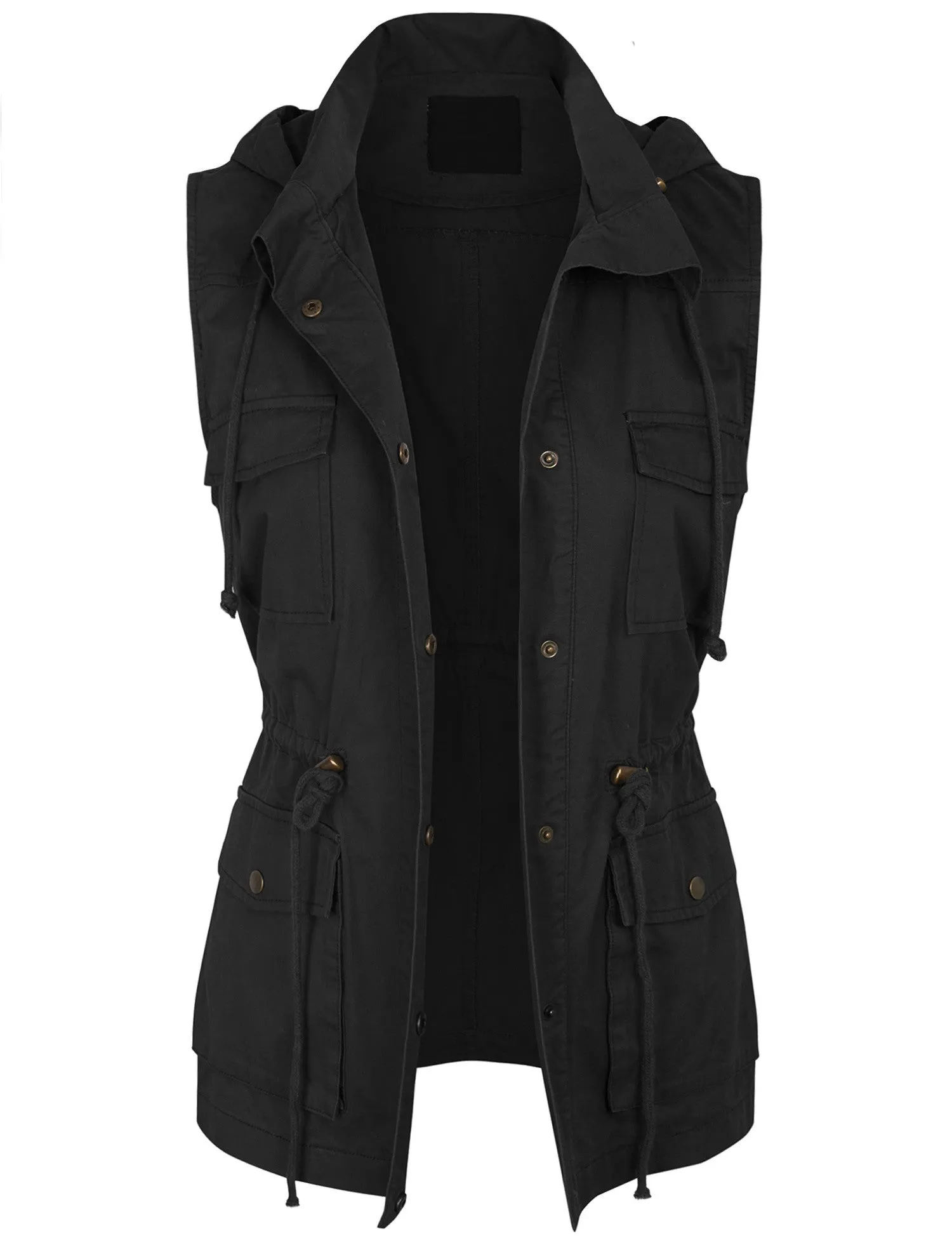 Womens Military Anorak Safari Utility Vest with Hood