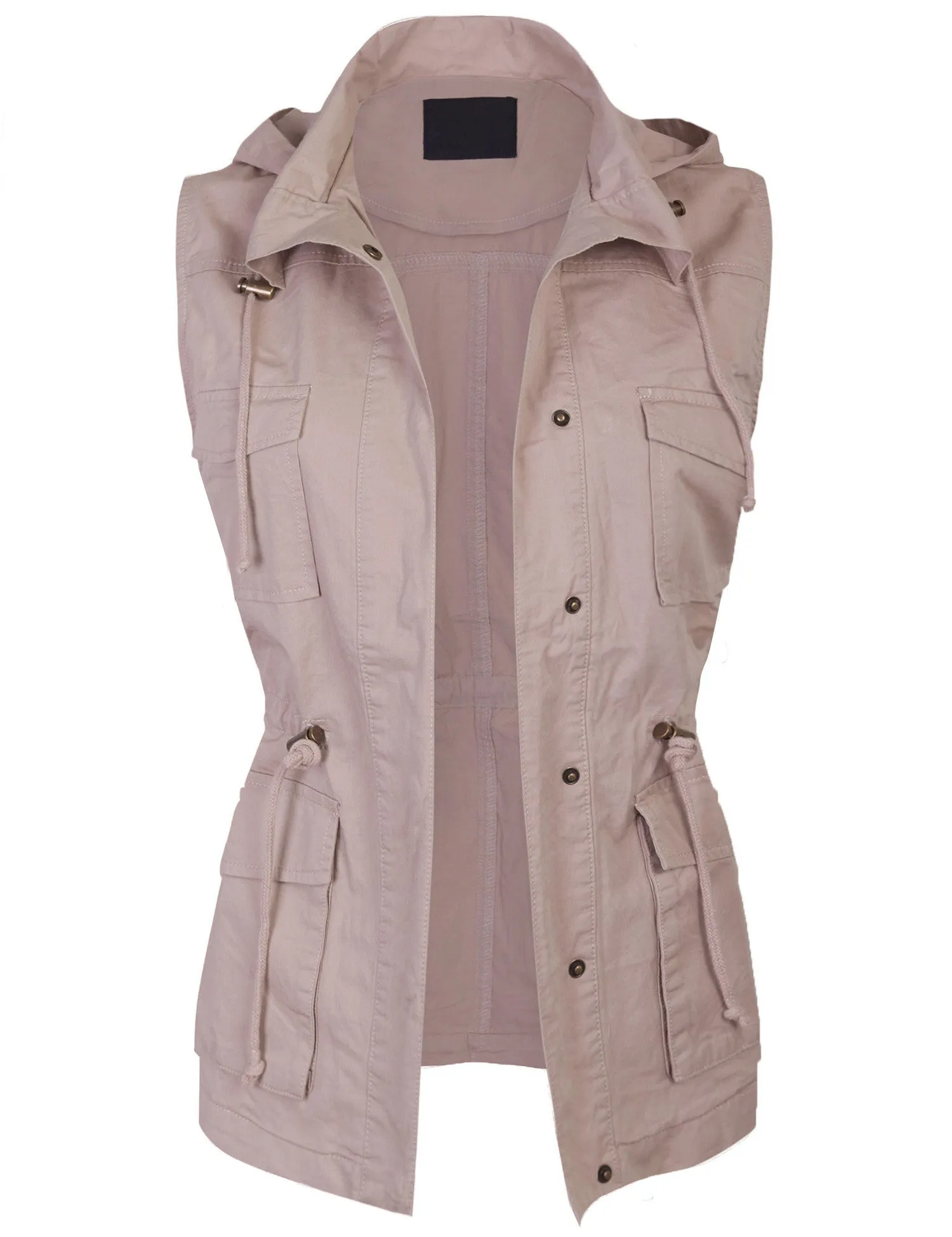 Womens Military Anorak Safari Utility Vest with Hood