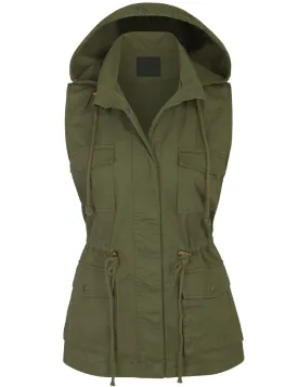 Womens Military Anorak Safari Utility Vest with Hood