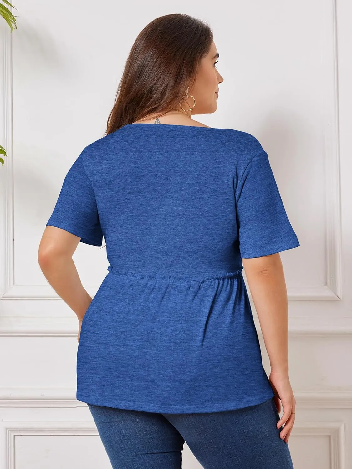 Womens Plus Size Tops Short Sleeve Tunic Wrap Top Cute Peplum Blouse Dressy Casual 1X-5X