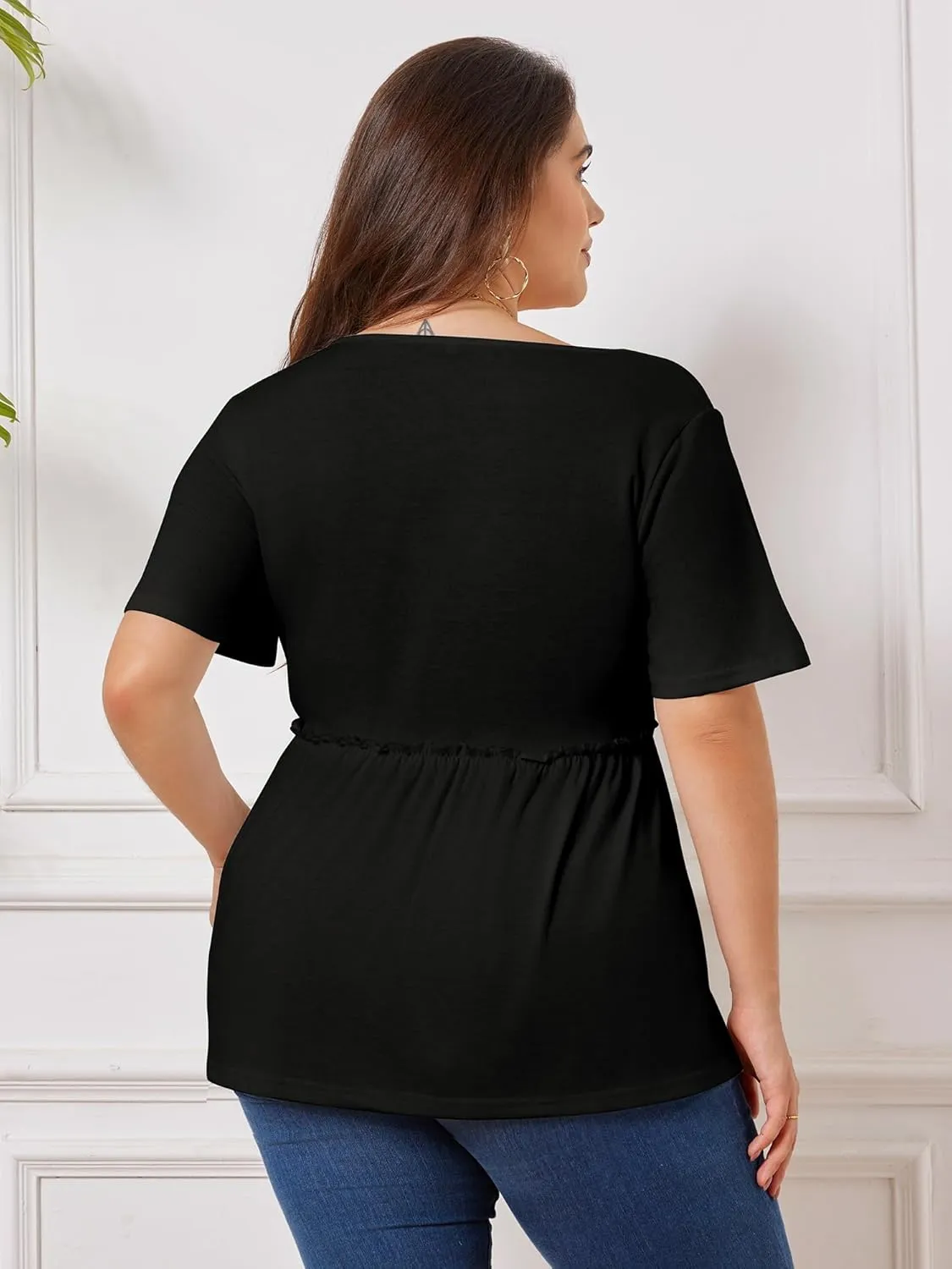 Womens Plus Size Tops Short Sleeve Tunic Wrap Top Cute Peplum Blouse Dressy Casual 1X-5X