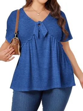 Womens Plus Size Tops Short Sleeve Tunic Wrap Top Cute Peplum Blouse Dressy Casual 1X-5X
