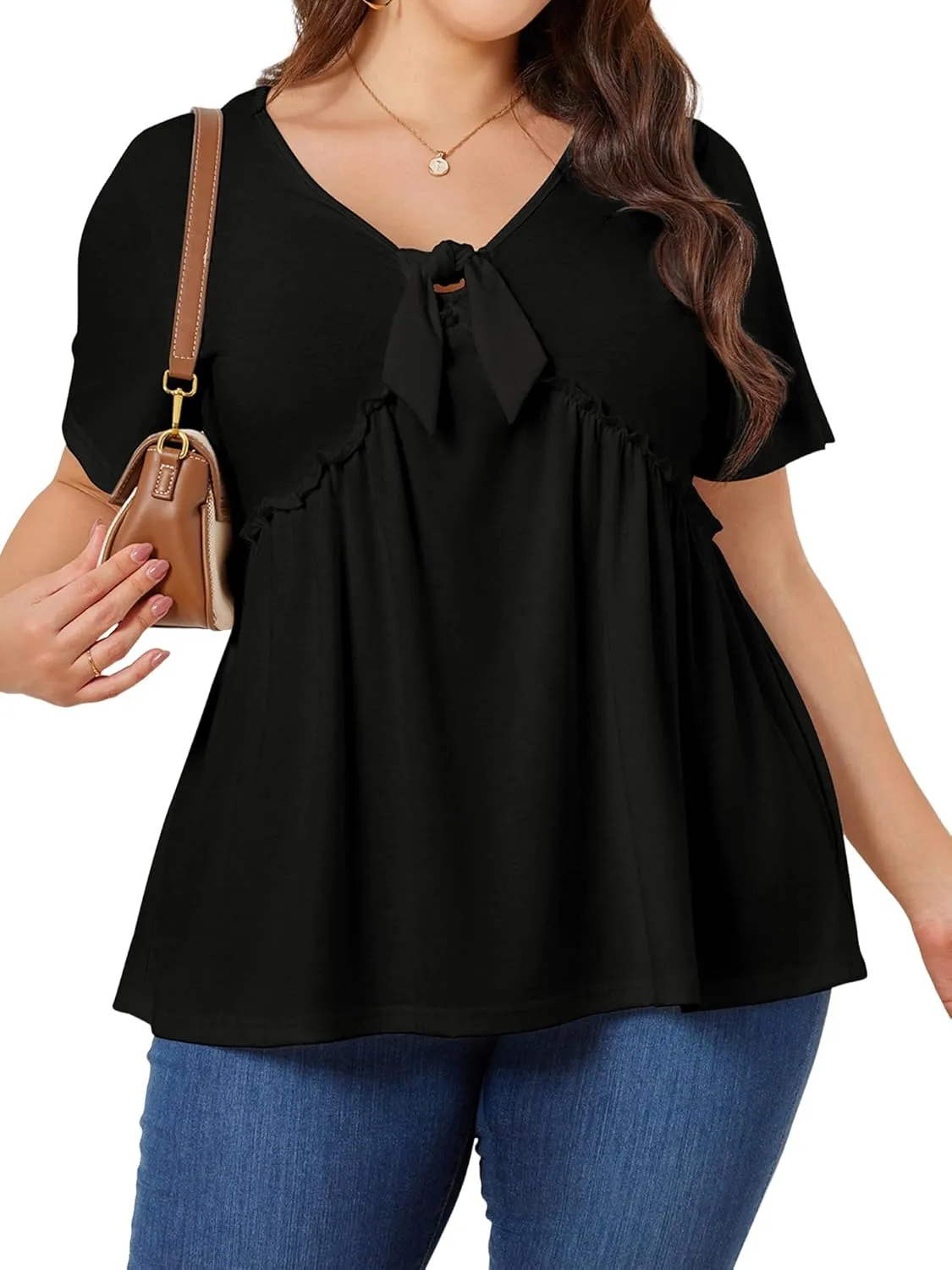 Womens Plus Size Tops Short Sleeve Tunic Wrap Top Cute Peplum Blouse Dressy Casual 1X-5X