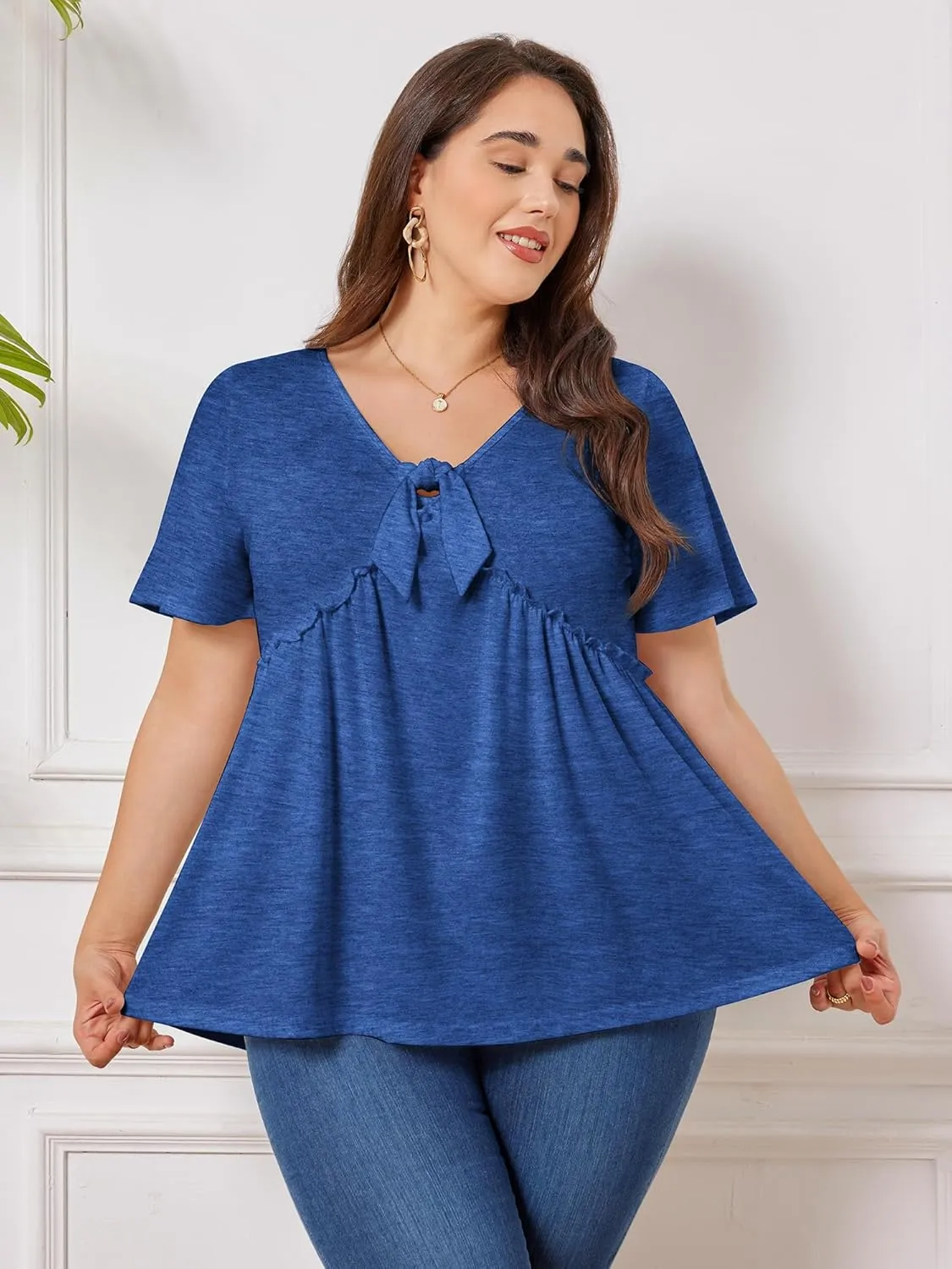 Womens Plus Size Tops Short Sleeve Tunic Wrap Top Cute Peplum Blouse Dressy Casual 1X-5X