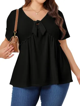 Womens Plus Size Tops Short Sleeve Tunic Wrap Top Cute Peplum Blouse Dressy Casual 1X-5X