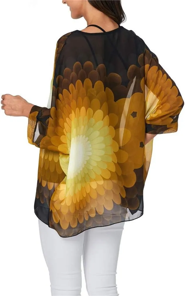 Womens Summer Printed Batwing Sleeve Top Chiffon Poncho Casual Loose Sheer Blouse Shirt