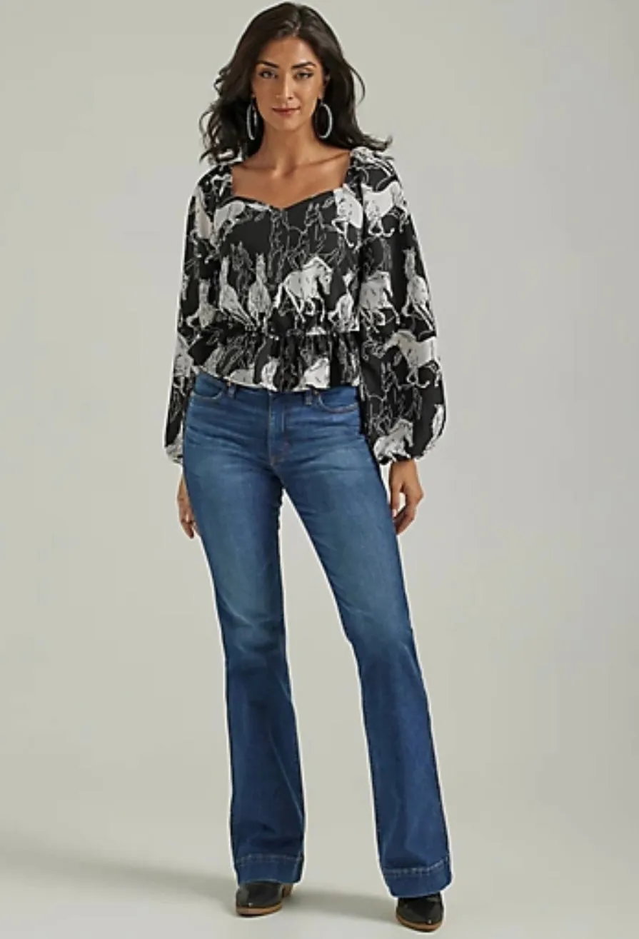 Wrangler Women's Retro Black Peplum Blouse