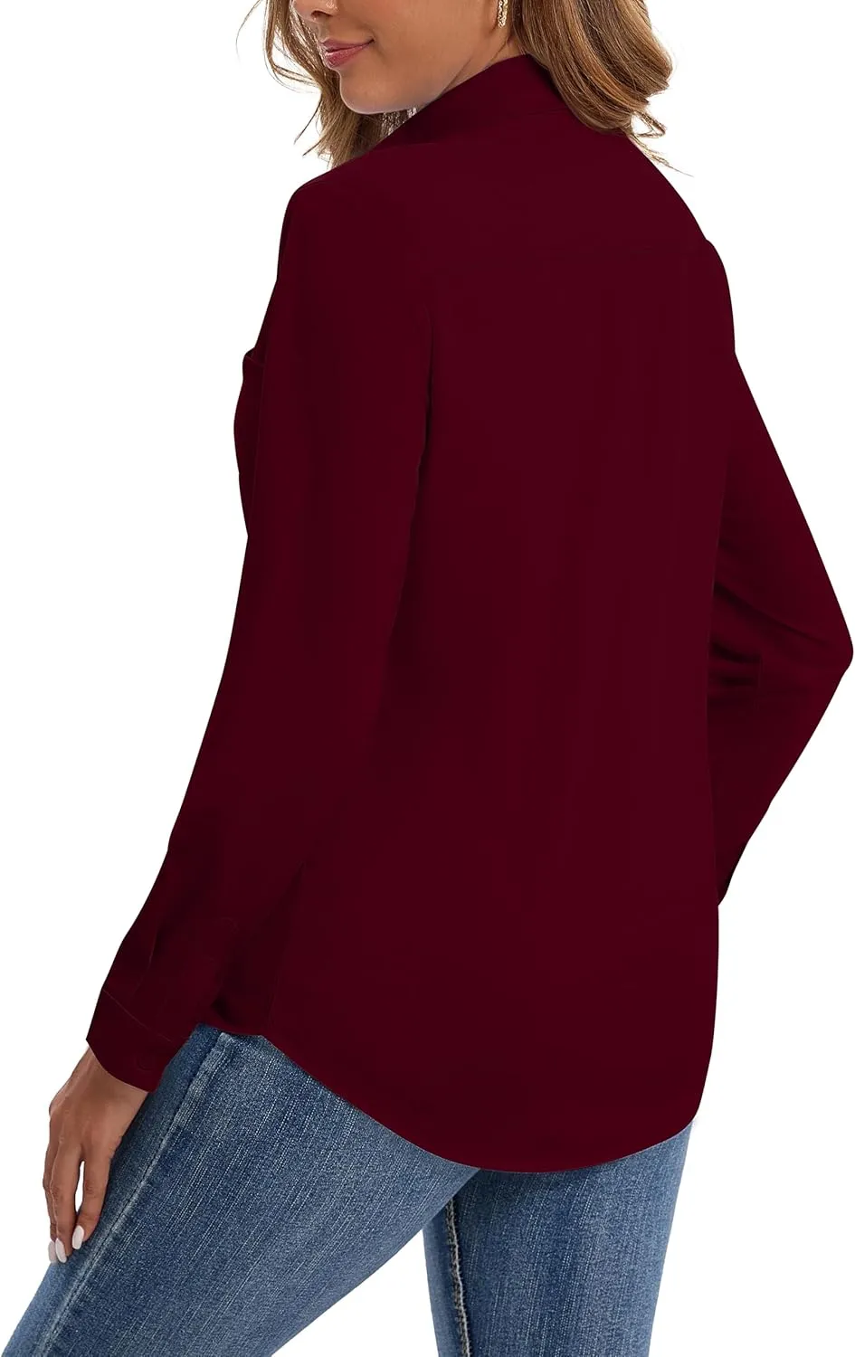 Wrinkle Free Striped Button Down Shirts Women Collared Long Sleeve Blouses Business Work Tops with Pocket