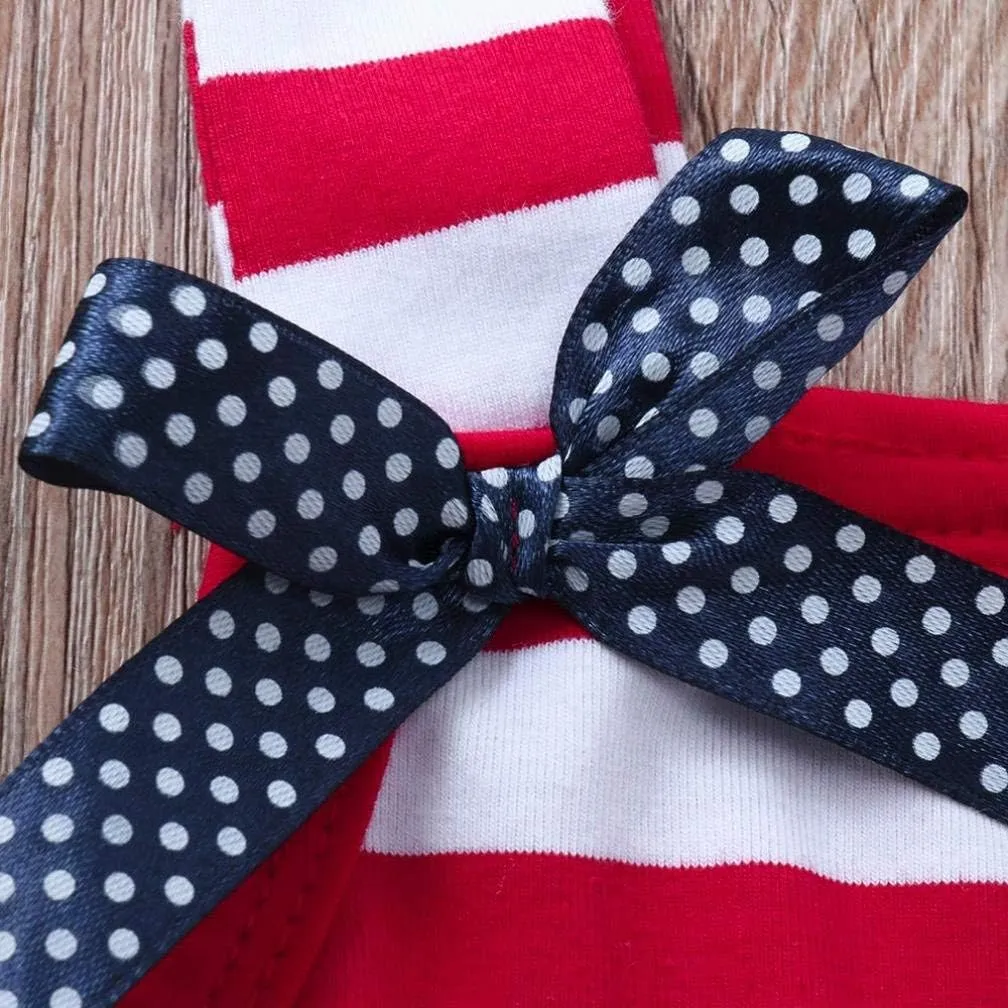 XFGLCK Toddler Kids Baby Girls 4th of July Dress Ruffle Stars Stripe Bowknot Skirt Flag Pattern Summer Outfits